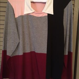Color block sweater w collar and cuffs